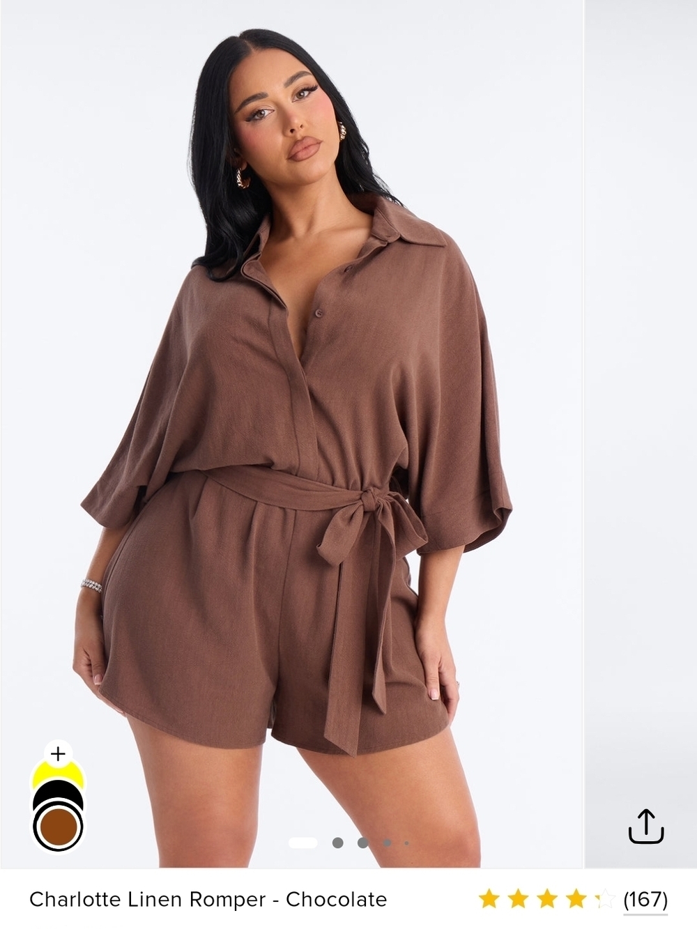Fashion Nova Chocolate Brown Linen Romper with Self Tie